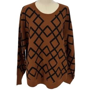 DESIGN HISTORY Women Brown Black Geometric Print Knit Sweater‎ XL